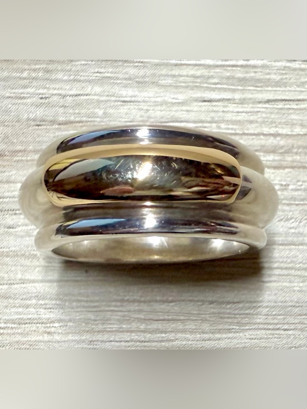 Greek Designer Ilias Lalaounis Sterling Silver & 14K Gold Band Ring, Size 7 - Picture 3 of 10